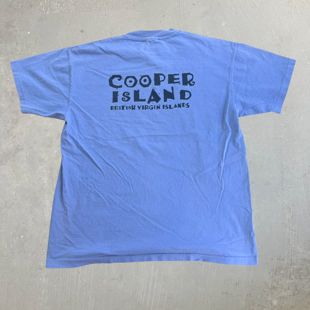 J- Vintage '93 Cooper Island Text & Graphic Made In USA Single Stitch Tee - L