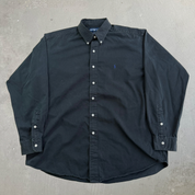 Vintage 90s Polo RL Embroidered Logo Black Button Down Shirt - L