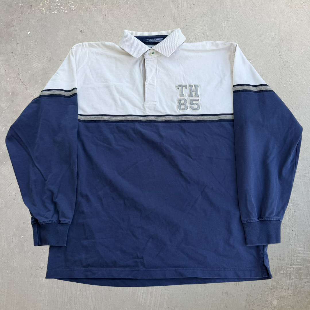 J- Vintage Tommy Hilfiger Embroidered Text Rugby Shirt - L