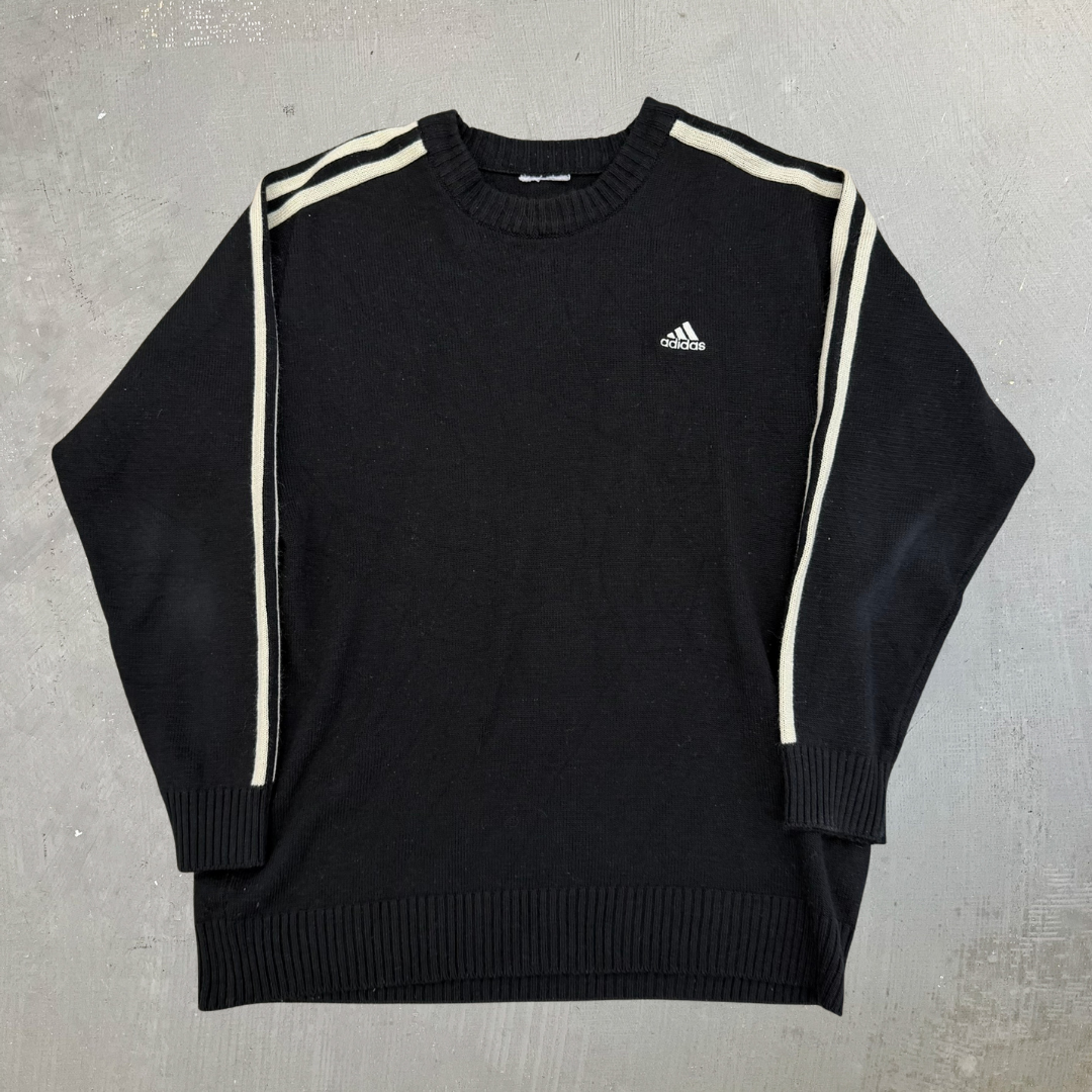 J- Vintage Adidas Embroidered Logo Black Knit Sweater - M