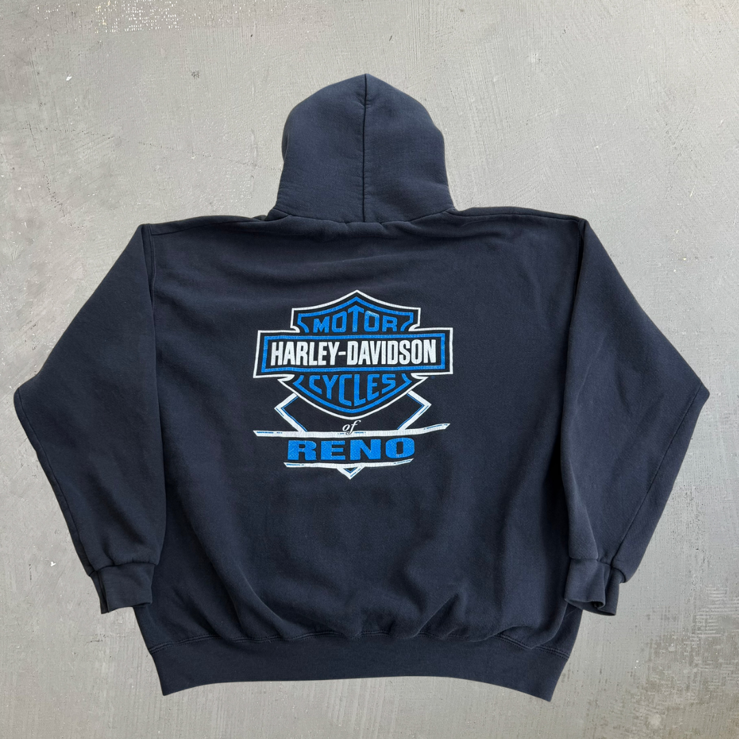 J- Vintage '98 Harley Davidson Reno Nevada Feel The Heat Graphic Hoodie - XL