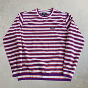 J- Vintage Stussy Text Striped Polar Fleece Crewneck - M