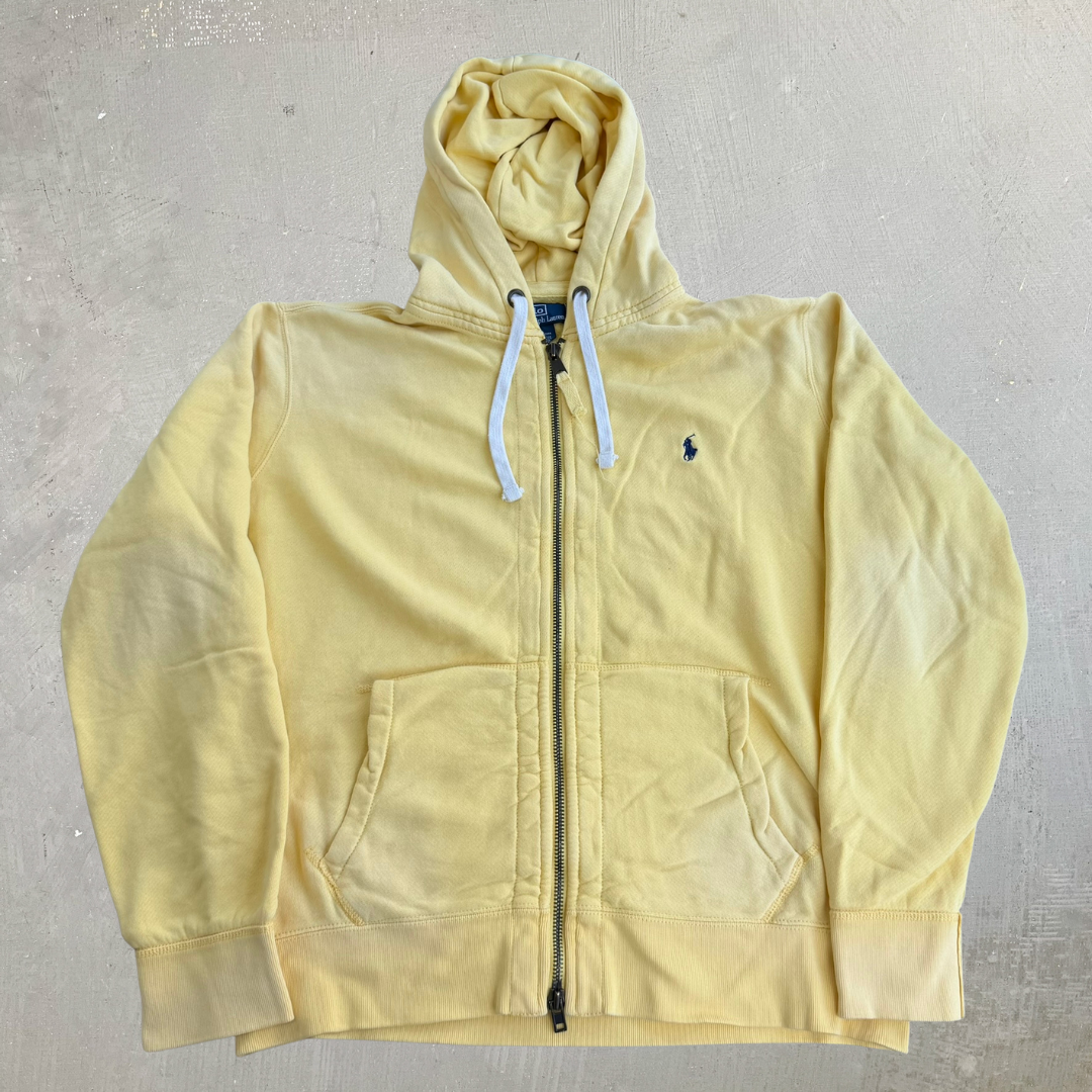 J- Vintage 90s Polo RL Embroidered Logo Yellow Zip Up Hoodie - XL