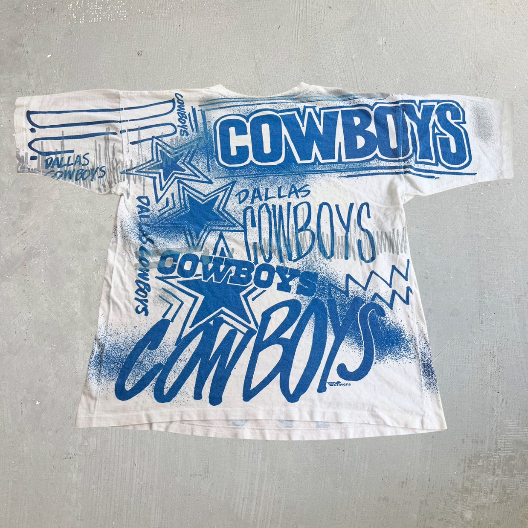J- Vintage Dallas Cowboys NFL All Over Print Single Stitch Tee - L