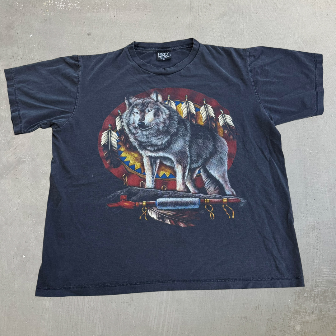 J- Vintage Heavy Metal Wolf Feathers & Pipe Graphic Tee - XL