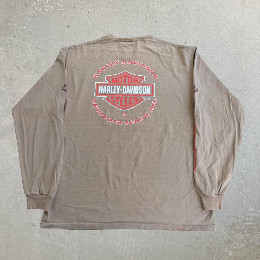 J- Vintage '04 Harley Davidson Rehoboth Beach Del Graphic Long Sleeve Tee - XL