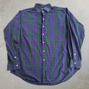 J- Vintage Polo RL Purple/Green Gingham Pattern Button Down Shirt - XL