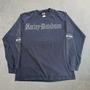 J- Vintage '07 Harley Davidson Columbus Ct Graphic & Text Long Sleeve Tee - L