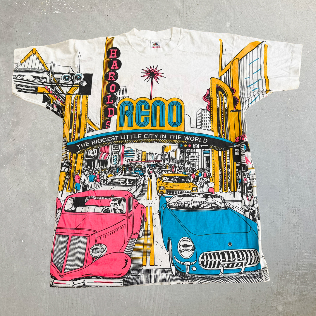 J- Vintage Reno Cruising USA All Over Print Made In USA  Single Stitch Tee - XL
