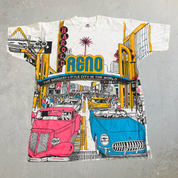 J- Vintage Reno Cruising USA All Over Print Made In USA  Single Stitch Tee - XL