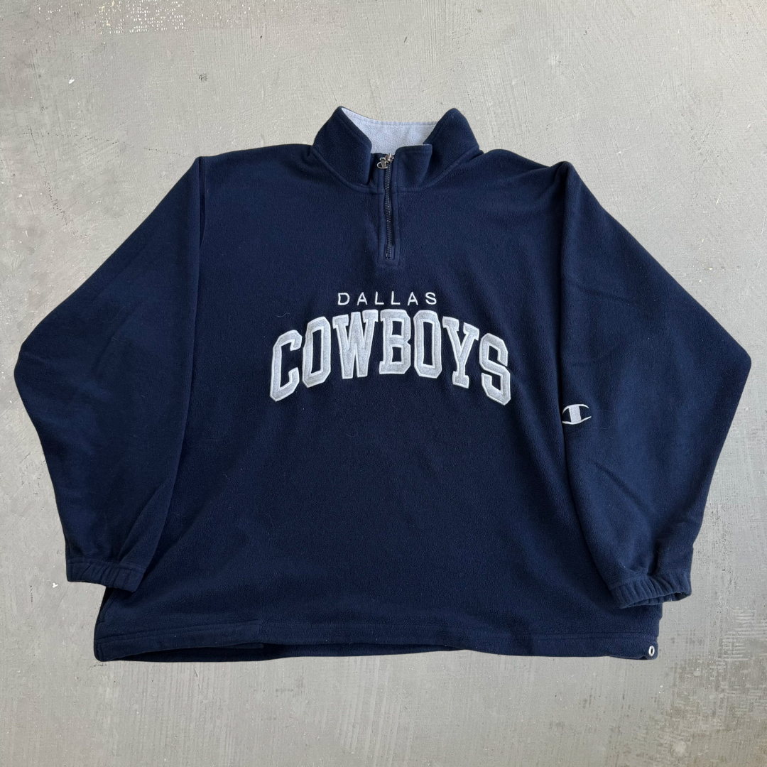 J- Vintage Dallas Cowboys NFL Champion Embroidered Text Quarter Zip Pullover Polar Fleece - XL