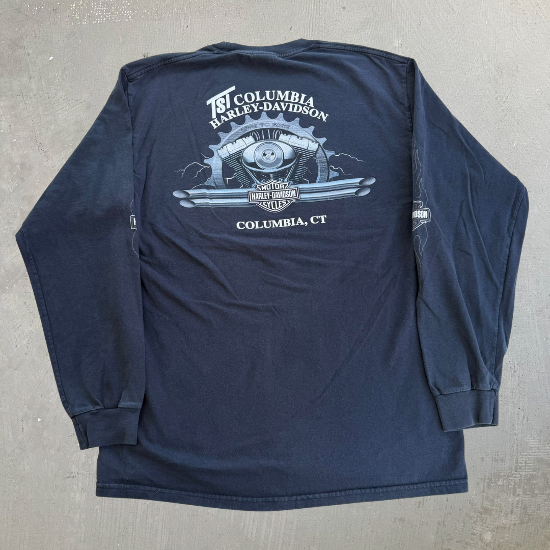 J- Vintage '07 Harley Davidson Columbus Ct Graphic & Text Long Sleeve Tee - L