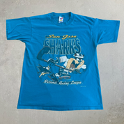 J- Vintage '93 San Jose Sharks Tazmanian Devil NHL Looney Tunes Graphic Made In USA Single Stitch Tee - L