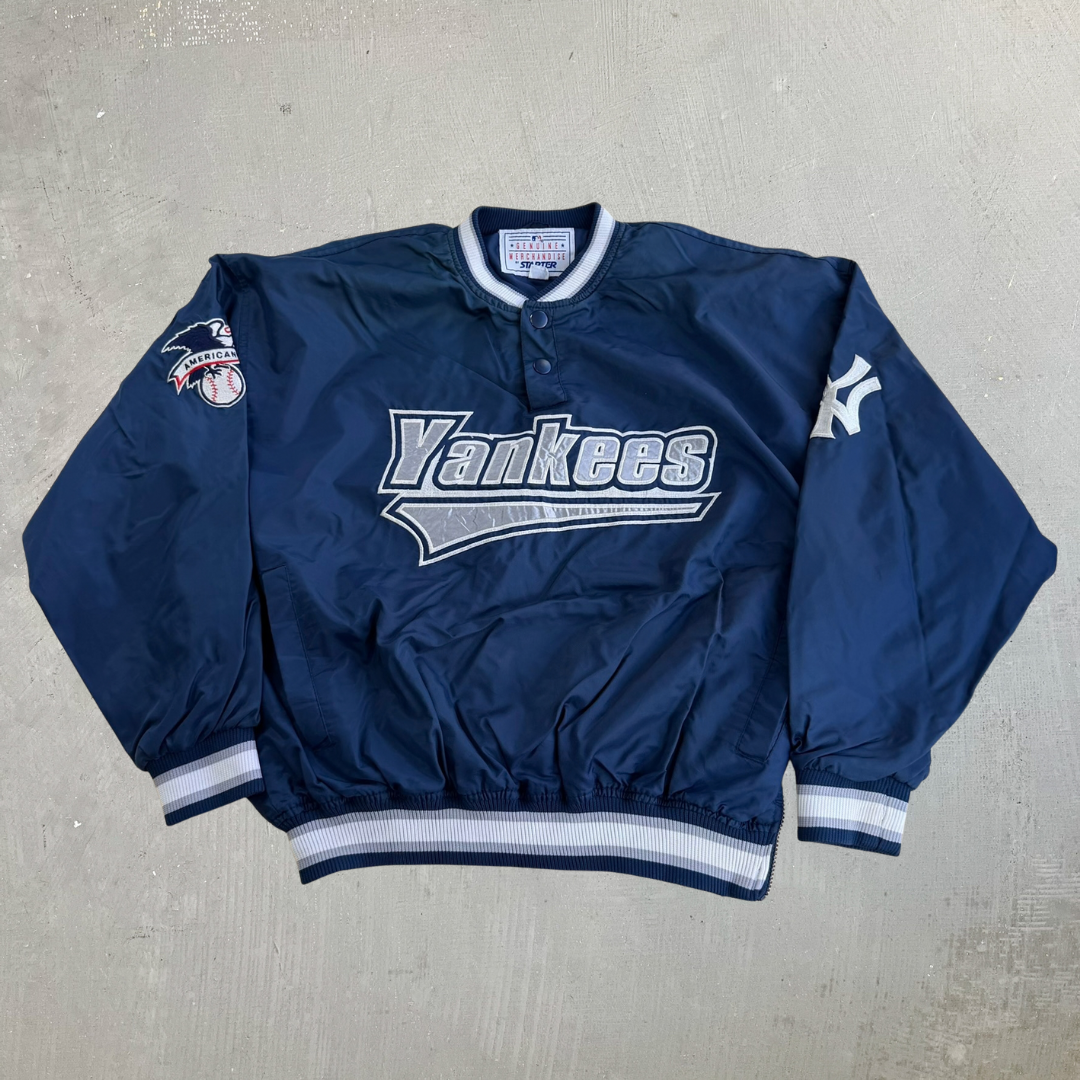 Vintage New York Yankees MLB Starter Henley Pullover Lightweight Jacket - L