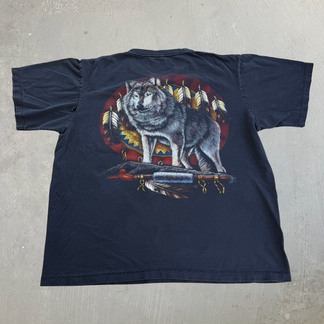 J- Vintage Heavy Metal Wolf Feathers & Pipe Graphic Tee - XL