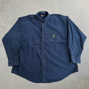J- Vintage Chaps RL Embroidered Crest Navy Button Down Shirt - XL