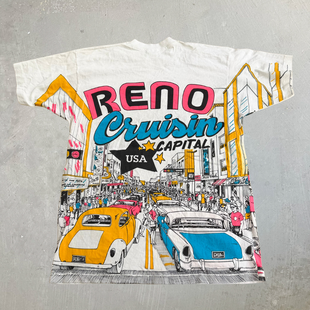 J- Vintage Reno Cruising USA All Over Print Made In USA  Single Stitch Tee - XL