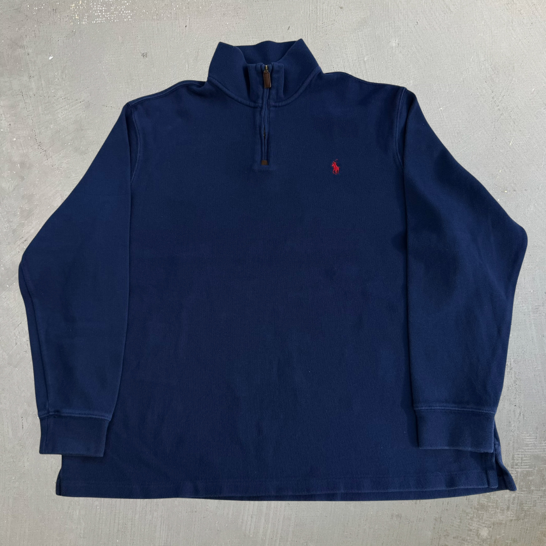 Vintage Polo RL Navy Embroidered Logo Quarter Zip Crewneck - 2XL