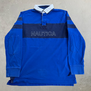 J- Vintage Nautica Embroidered Text Rugby Shirt - L