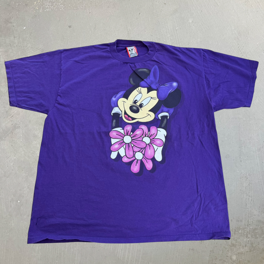 J- Vintage 90s Disney Minnie Mouse & Flowers Graphic Made In USA Tee - 2XL