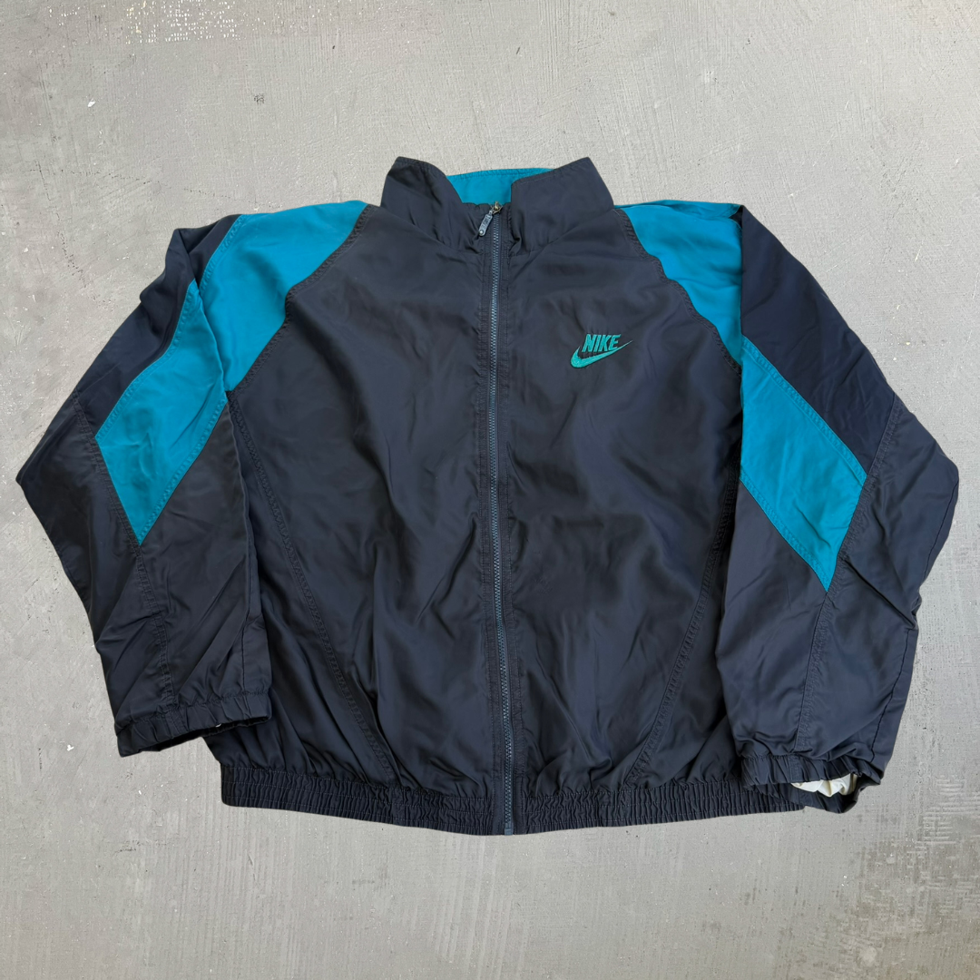 J- Vintage 90s Nike Black/Teal Lightweight Zip Up Jacket - XL