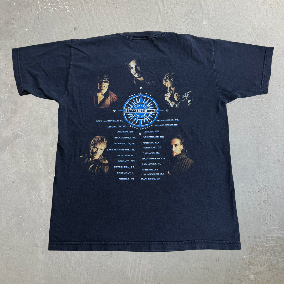 J- Vintage '01 Backstreet Boys Black & Blue Tour Picture Giant Tag Tee - L