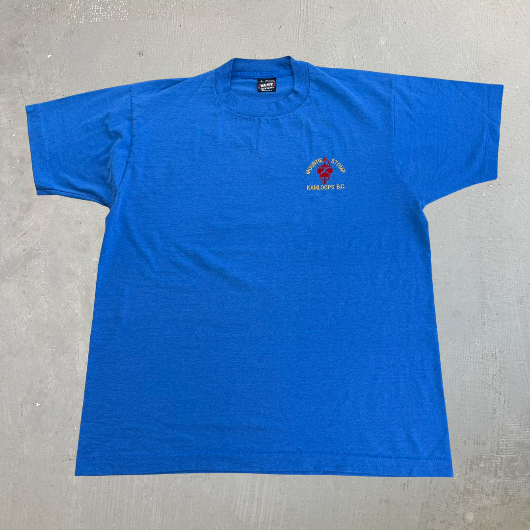 J- Vintage Mountie Stomp Kamloops BC Graphic Made In USA Single Stitch Tee - L