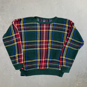 J- Vintage 90s Gap Plaid Pattern Dark Green Knit Sweater - S