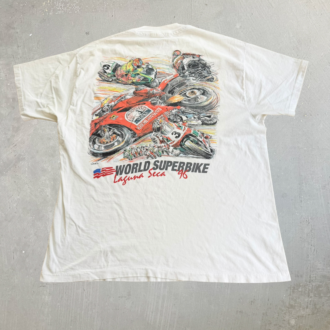 J- Vintage '96 World Super Bike Race Graphic Motorcycle Single Stitch Tee - XL