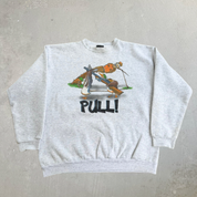 J- Vintage Hunting Ducks Pull! Cartoon Graphic Made In USA Crewneck - L
