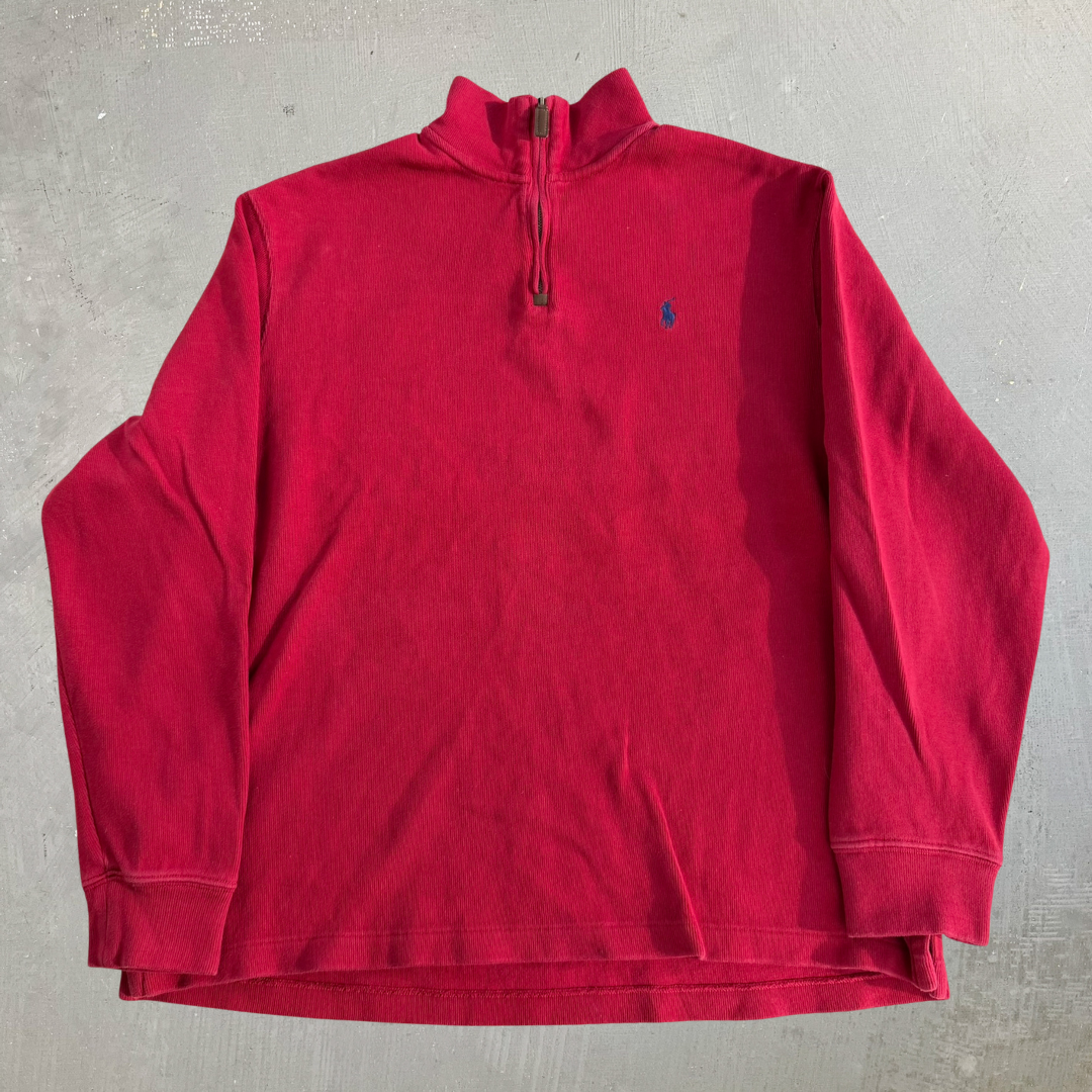 Vintage Polo RL Red Embroidered Logo Quarter Zip Crewneck - XL
