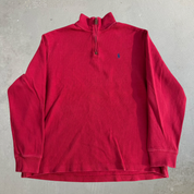 Vintage Polo RL Red Embroidered Logo Quarter Zip Crewneck - XL