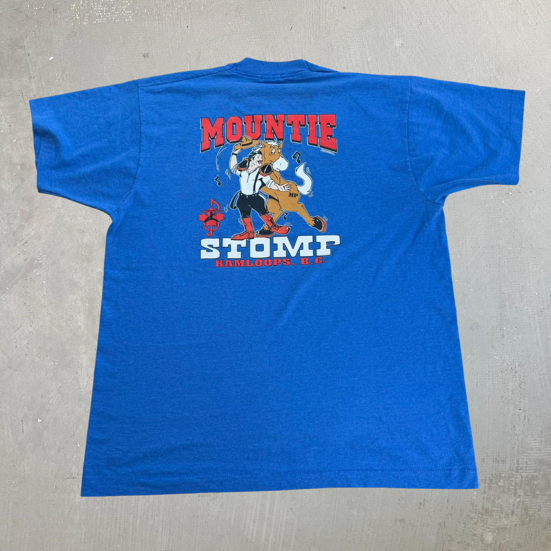 J- Vintage Mountie Stomp Kamloops BC Graphic Made In USA Single Stitch Tee - L