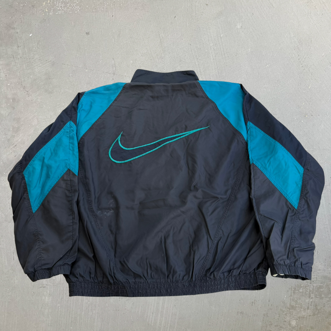 J- Vintage 90s Nike Black/Teal Lightweight Zip Up Jacket - XL