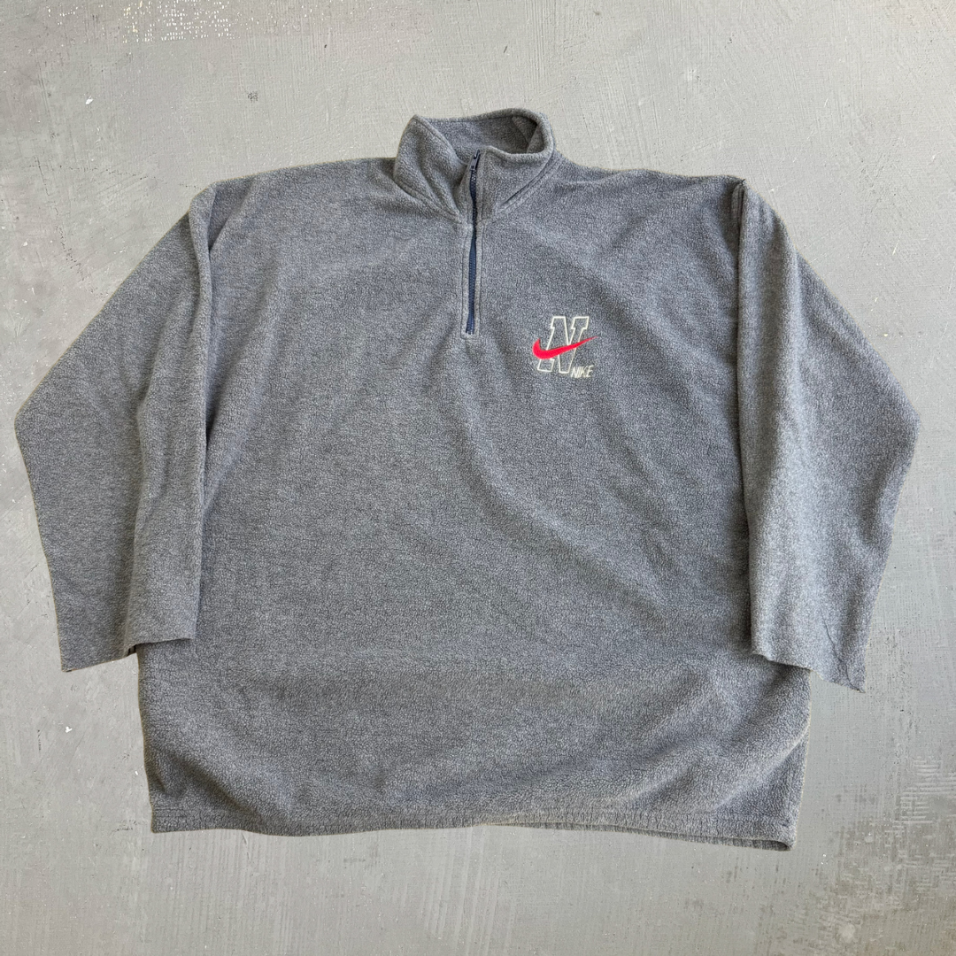 J- Vintage Nike Embroidered Swoosh & Text Made In USA Quarter Zip Polar Fleece - 2XL