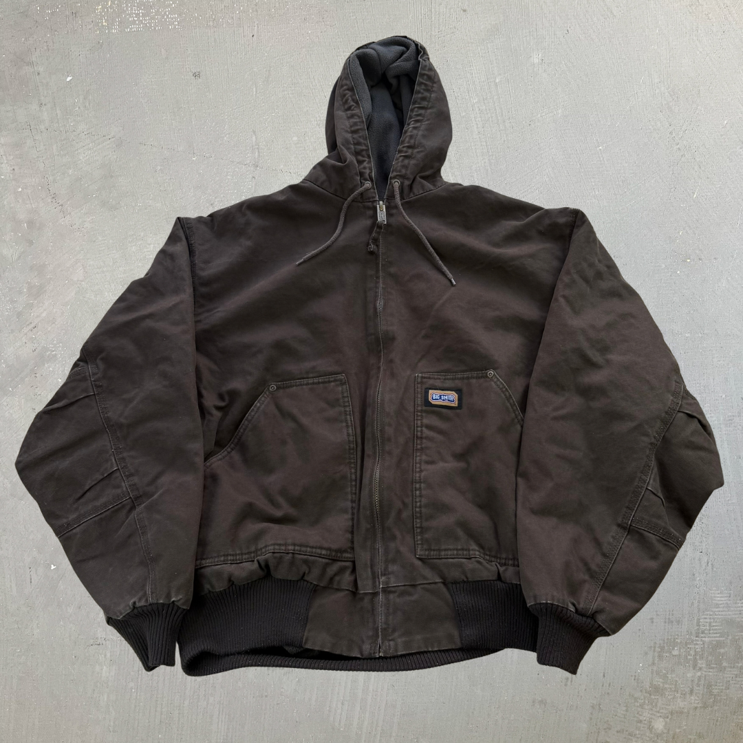 Vintage Big Smith Fleece Lined Hooded Canvas Zip Up Work Jacket - XL