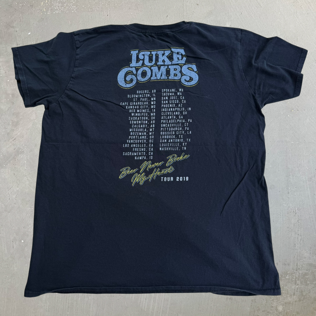 J- '19 Luke Combs Beer Never Broke My Heart Tour Graphic Tee - L