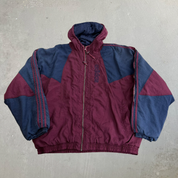 J- Vintage Adidas Maroon/Navy Hooded Zip Up Winter Jacket - XL