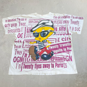 J- Vintage '95 Looney Tunes Tweety Flies Away To Paris Jumbo Print Graphic Tee - XL