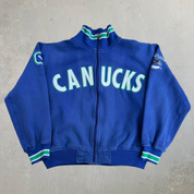 Vintage Vancouver Canucks NHL Blue Embroidered Text Zip Up Sweatshirt Track Jacket - L