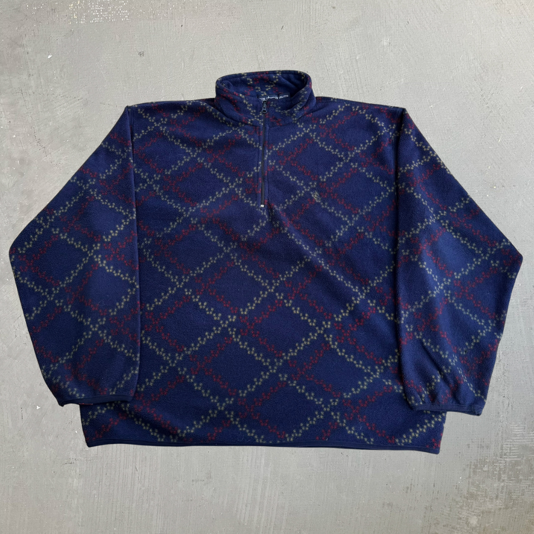J- Vintage Nautica Made In USA Pattern Quarter Zip Polar Fleece - 2XL