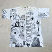 J- Vintage Las Vegas Hotels & Casino All Over Print Graphic Single Stitch Tee - L