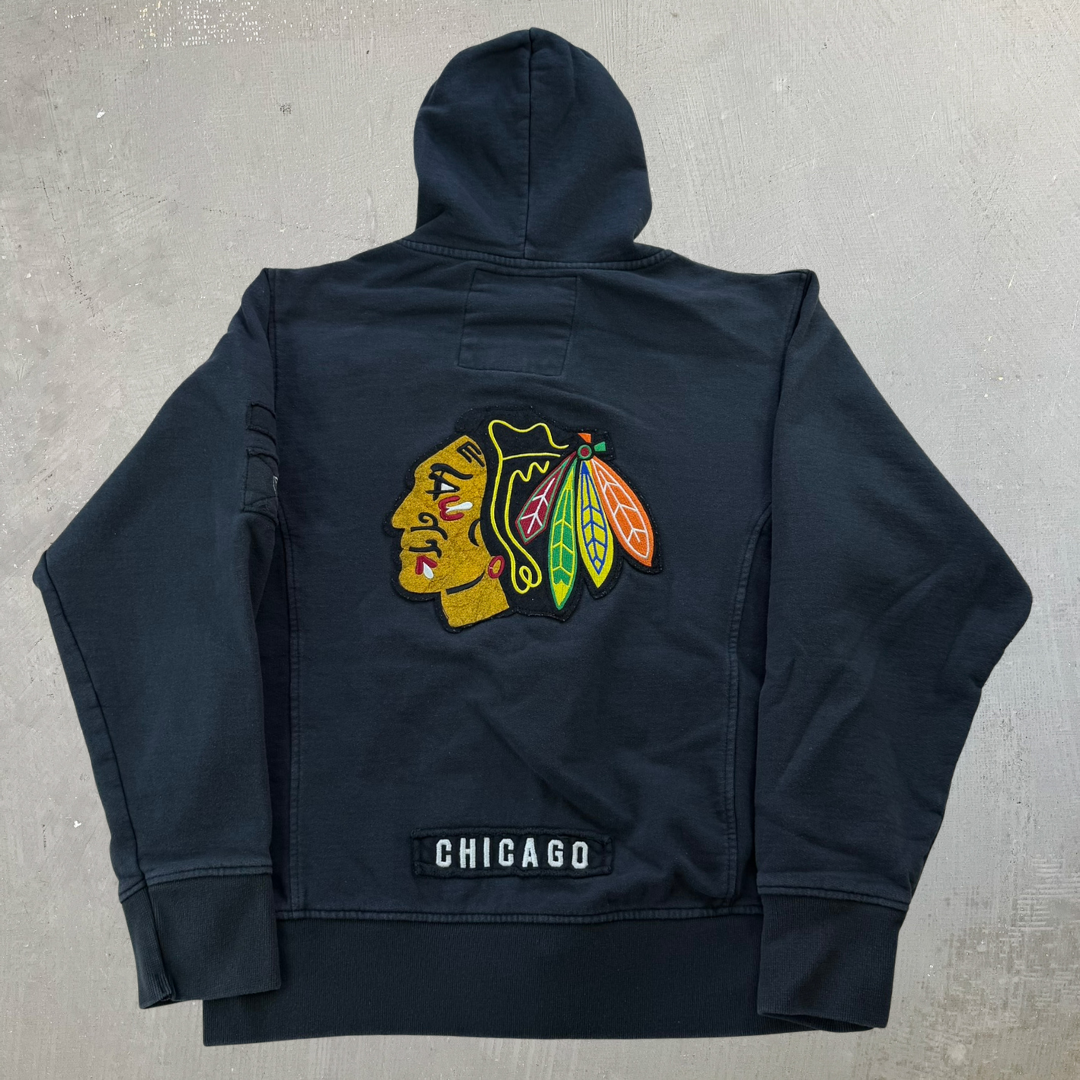 J- Vintage Chicago Blackhawks NHL Old Time Hockey Embroidered Logo Zip Up Hoodie - L