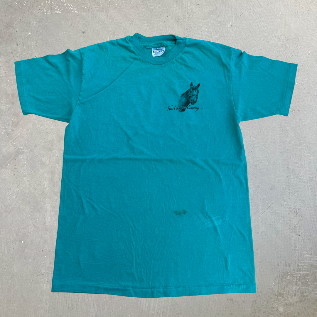 J- Vintage Two Lucky Cowboys Graphic Made In USA Single Stitch Tee - L
