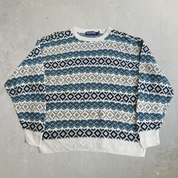 J- Vintage Scottish Isle Striped Pattern Made In USA Knit Sweater - XL