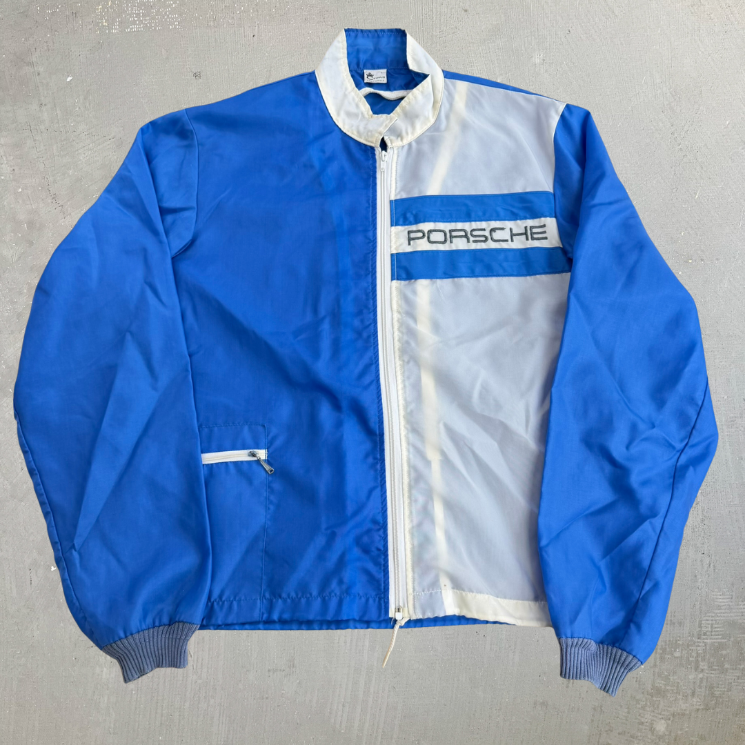 J- Vintage Porsche Embroidered Text Lightweight Zip Up Jacket - L