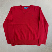 J- Vintage 90s Polo RL Embroidered Logo Red Wool Knit Sweater - L