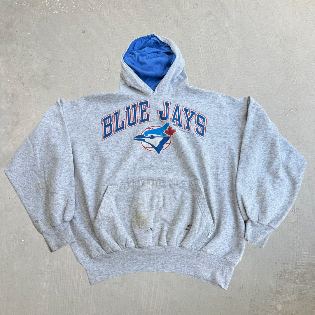 J- Vintage '92 Toronto Blue Jays Logo & Text Made In Canada Hoodie - XL