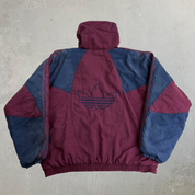 J- Vintage Adidas Maroon/Navy Hooded Zip Up Winter Jacket - XL