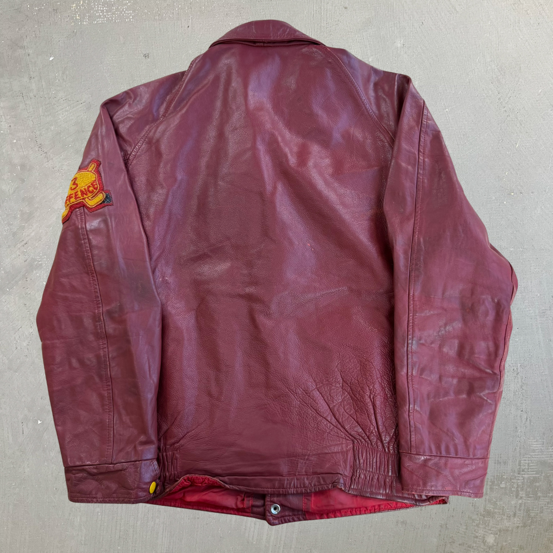 Vintage '76 Hanna Kinsman Hockey Maroon Red Made In Canada Leather Jacket - M/L
